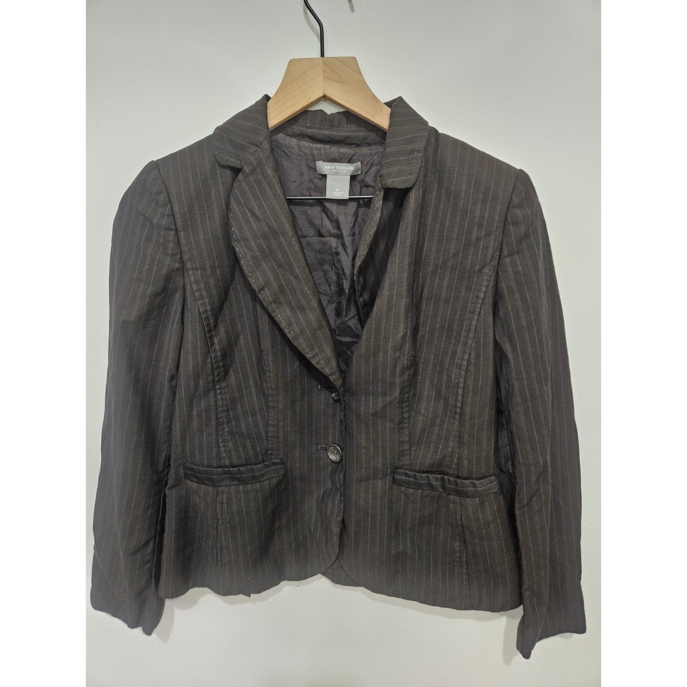 Ann Taylor Petites Brown Pinstripe Wool Blend‎ Blazer Jacket 6P Professional